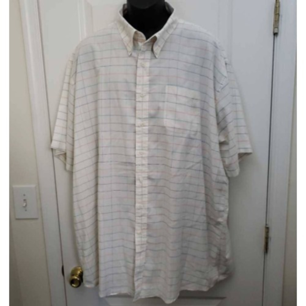KING SIZE Mens Shirt White Multicolor‎ Checkered Button-Down Big & Tall 20